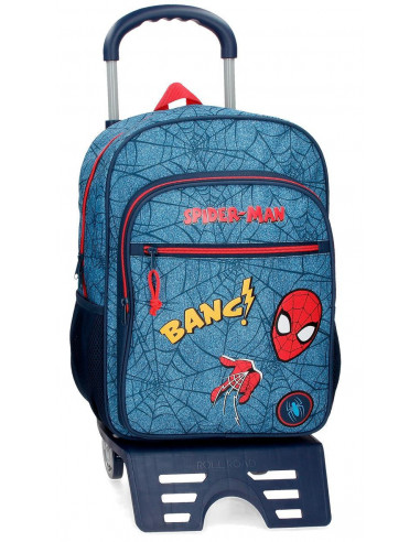 MOCHILA ADAP.40CM. C/CARRO SPIDERMAN DENIM